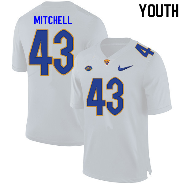 Youth #43 Cole Mitchell Pitt Panthers College Football Jerseys Sale-White